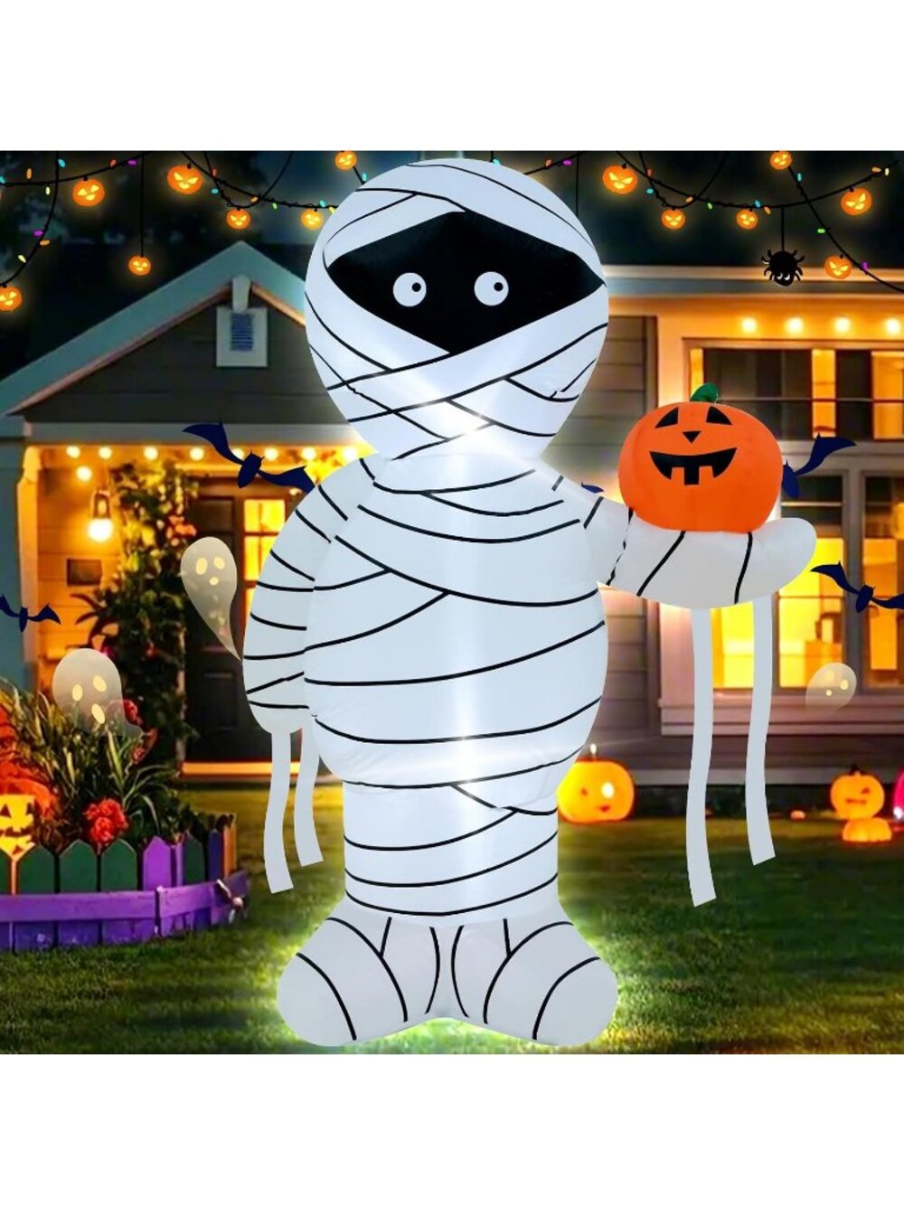 🎃4FT Halloween Inflatable Mummy with LED Lights Horror Blow Up Decoration